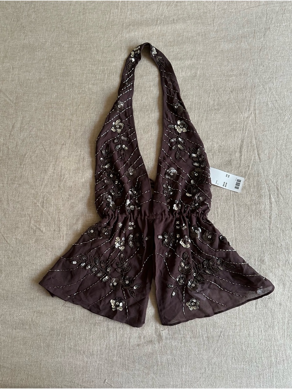 NWT Urban Outfitters Carmellia Embellished Split-Front Flyaway Halter Top Size L